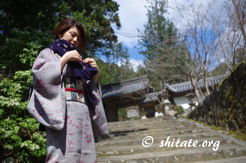 着物ポートレート写真・西明寺の前の着物女子